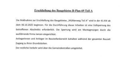 Erschließung des Baugebietes B-Plan 69 Teil A